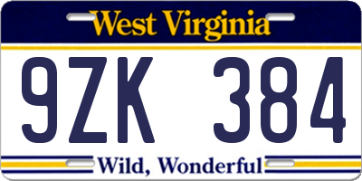 WV license plate 9ZK384
