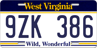 WV license plate 9ZK386