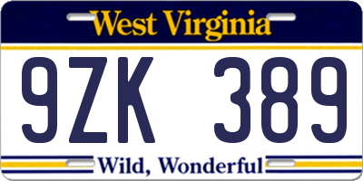WV license plate 9ZK389