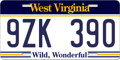 WV license plate 9ZK390
