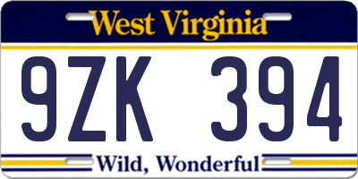 WV license plate 9ZK394