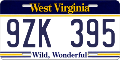 WV license plate 9ZK395