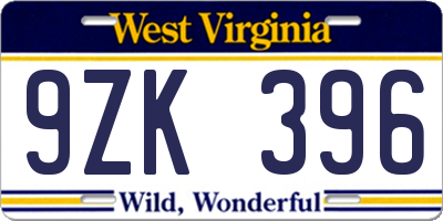 WV license plate 9ZK396