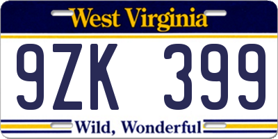 WV license plate 9ZK399