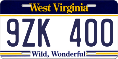 WV license plate 9ZK400
