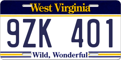 WV license plate 9ZK401