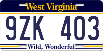WV license plate 9ZK403