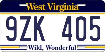 WV license plate 9ZK405