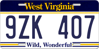 WV license plate 9ZK407