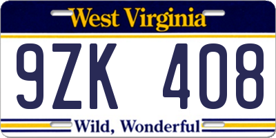 WV license plate 9ZK408
