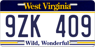 WV license plate 9ZK409