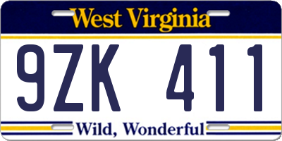 WV license plate 9ZK411