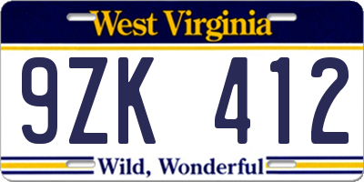 WV license plate 9ZK412