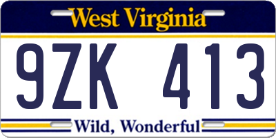 WV license plate 9ZK413
