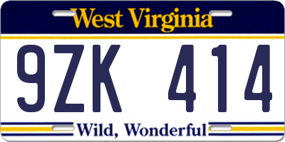 WV license plate 9ZK414