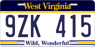 WV license plate 9ZK415