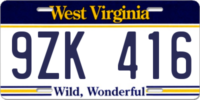 WV license plate 9ZK416