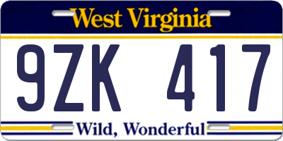 WV license plate 9ZK417