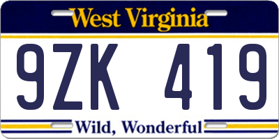 WV license plate 9ZK419