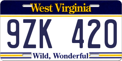WV license plate 9ZK420