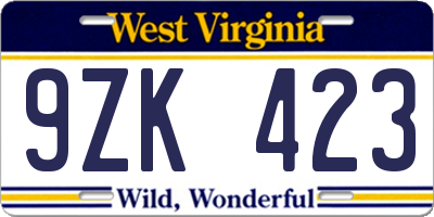 WV license plate 9ZK423
