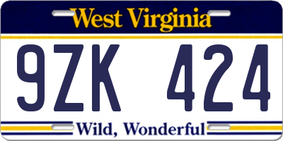 WV license plate 9ZK424