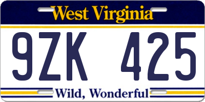 WV license plate 9ZK425