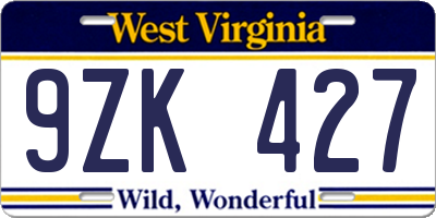 WV license plate 9ZK427