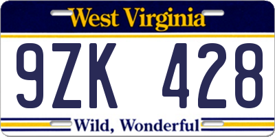 WV license plate 9ZK428