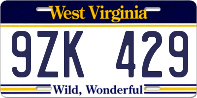 WV license plate 9ZK429