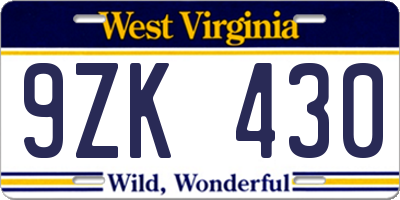 WV license plate 9ZK430