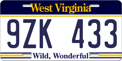 WV license plate 9ZK433