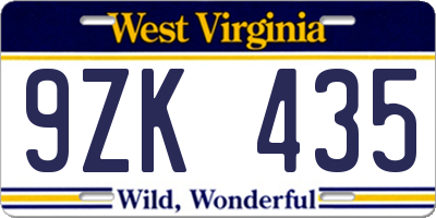 WV license plate 9ZK435