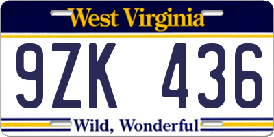 WV license plate 9ZK436