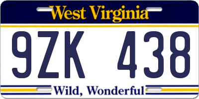 WV license plate 9ZK438