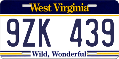 WV license plate 9ZK439