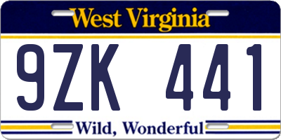 WV license plate 9ZK441