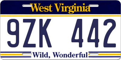 WV license plate 9ZK442