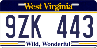 WV license plate 9ZK443