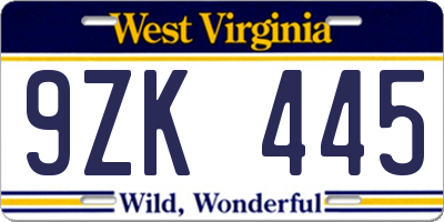 WV license plate 9ZK445