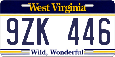 WV license plate 9ZK446