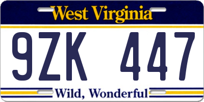 WV license plate 9ZK447