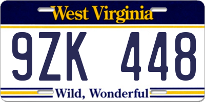 WV license plate 9ZK448