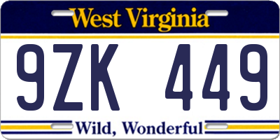 WV license plate 9ZK449