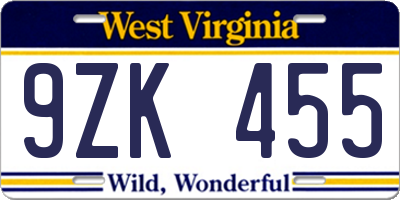 WV license plate 9ZK455
