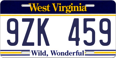 WV license plate 9ZK459