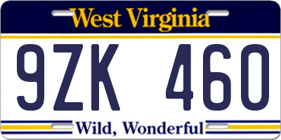 WV license plate 9ZK460