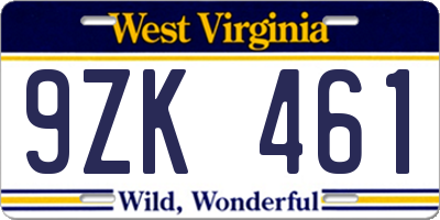 WV license plate 9ZK461