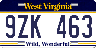 WV license plate 9ZK463