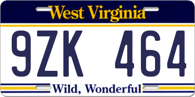WV license plate 9ZK464